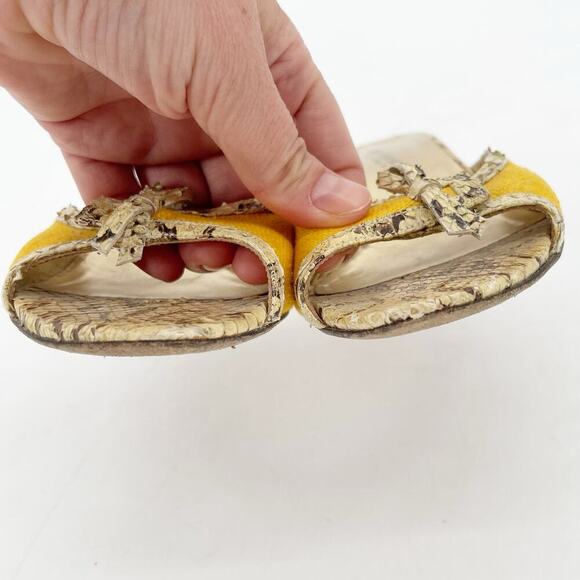Dolce & Gabbana Retro Snakeskin Yellow Canvas Peep Toe Kitten Heel Mule IT 36 - Picture 6 of 11